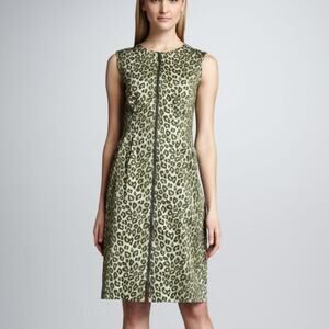 Lafayette 148 Green Cheetah Print Zip Front Dress Animal Print Sz 4